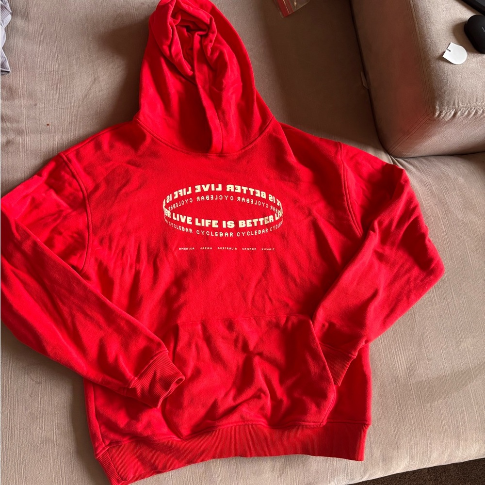Cyclebar Red Hoodie Sweatshirt with Graphic Design